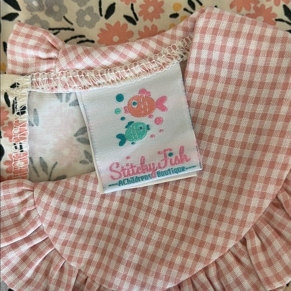 Stitchy Fish Floral Pink and White Kids Dress - Picture 4 of 5